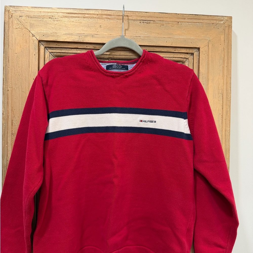 Tommy Hilfiger Red and Navy Crewneck Sweater